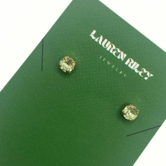 Handcrafted Periodt Green Crystal Stud Earrings Shiny Gold Plating Nickel-Free - Picture 2 of 4